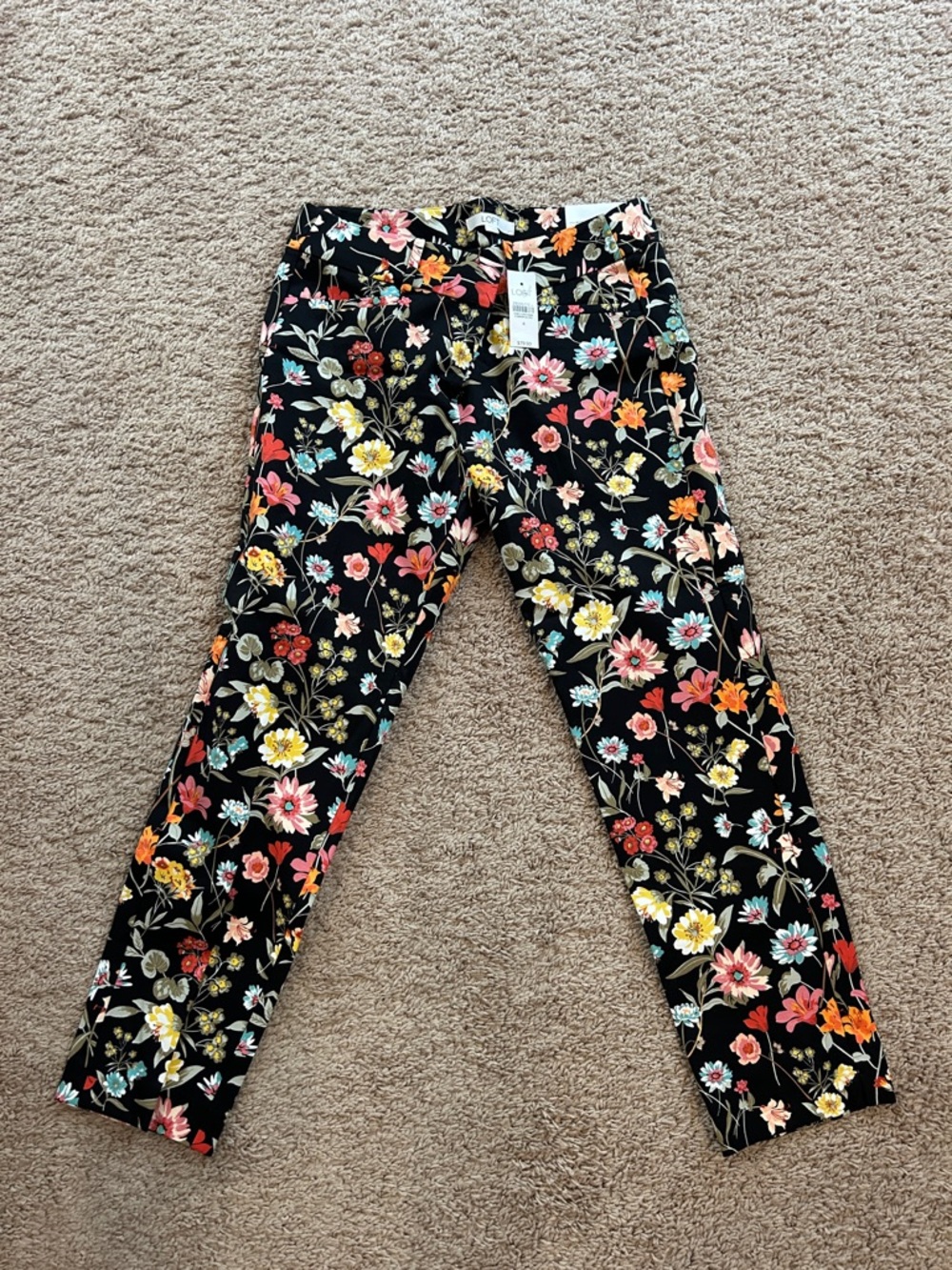 LOFT Black Floral Cropped Slim Pants